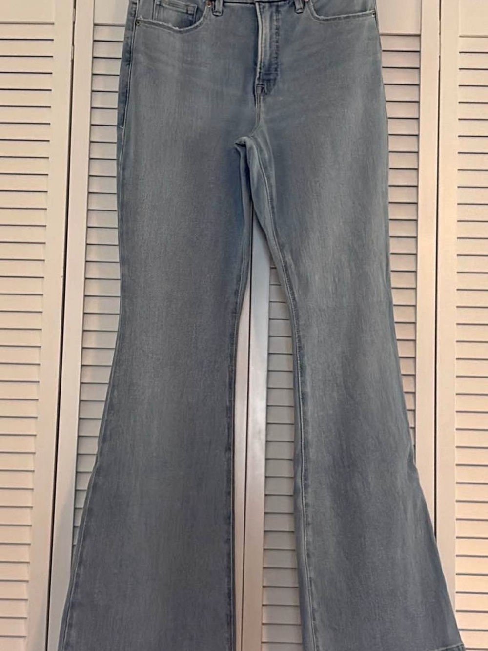 Good American Light Gray High-Rise Flare Jeans
